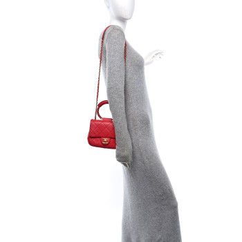 CHANEL Lambskin Quilted Small Circular Handle Bag Brilliant Rouge