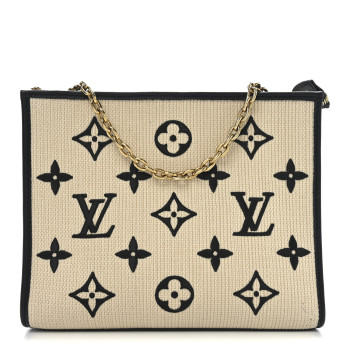 LOUIS VUITTON Raffia Calfskin Monogram Toiletry Pouch 26 On Chain Beige Black