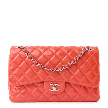 CHANEL Patent Quilted Jumbo Double Flap Coral