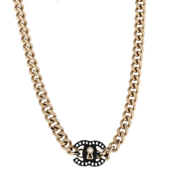 CHANEL Crystal Pearl CC Lock Short Necklace Gold Black