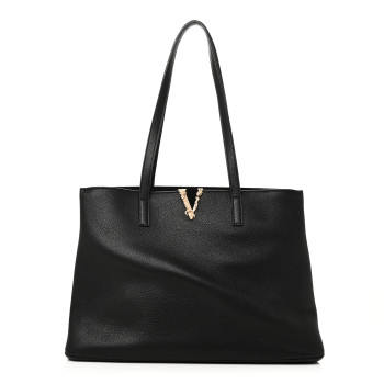 VERSACE Grained Calfskin Virtus V Tote Black