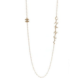 CHANEL Pearl Crystal 90's Icon CC Necklace Gold