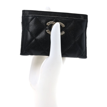 CHANEL Caviar Quilted Multi Chain CC Card Holder Black