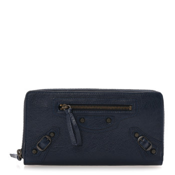 BALENCIAGA Agneau Classic Hardware Continental Zip Around Wallet Bleu Obscur