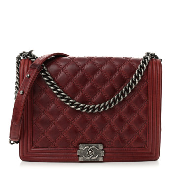 CHANEL Calfskin Quilted Double Stitch Large Boy Flap Burgundy