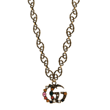 GUCCI Crystal Marmont Necklace Aged Gold Multicolor