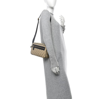 SAINT LAURENT Canvas Monogram All Over Camera Bag Beige