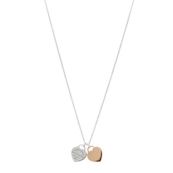TIFFANY Sterling Silver Rubedo Mini Return To Tiffany Double Heart Tag Pendant Necklace