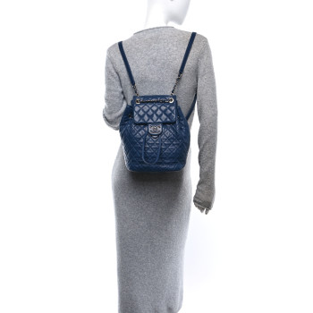 CHANEL Calfskin Quilted Small Urban Spirit Backpack Blue