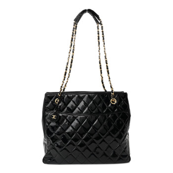 CHANEL Patent Quilted Tote Black