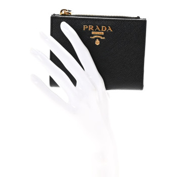 PRADA Saffiano Colour Metal Compact Wallet Black Hibiscus