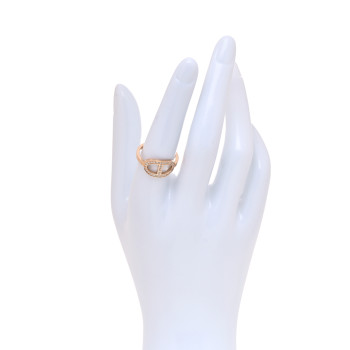 HERMES 18K Rose Gold Diamond MM Chaine d'Ancre Contour Ring 55 7.25