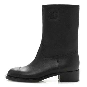 CHANEL Calfskin Quilted CC Boots 38.5 Black