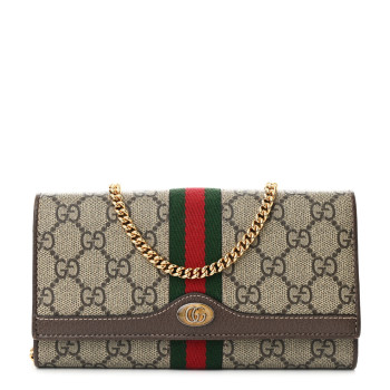 GUCCI GG Supreme Monogram Web Ophidia Wallet On Chain Brown