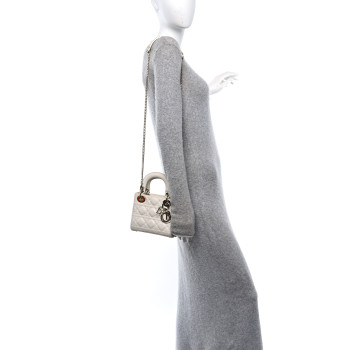 CHRISTIAN DIOR Lambskin Cannage Mini Lady Dior White