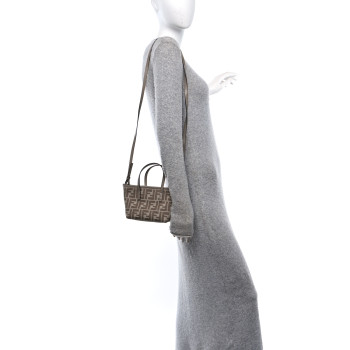 FENDI Denim Jacquard FF Effect Vitello Grace Mini Roll Tote Dove White Dove