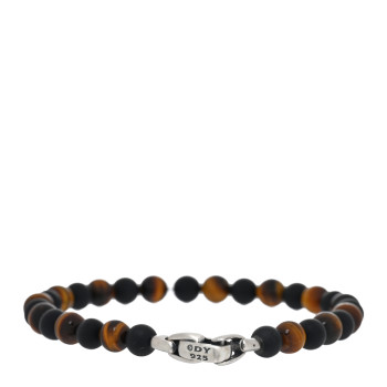 DAVID YURMAN Sterling Silver Red Tiger Eye Black Onyx 6mm Spiritual Beads Bracelet
