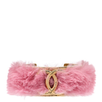 CHANEL Fur CC Cuff Bracelet M Pink