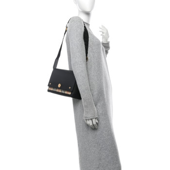 BURBERRY Grainy Calfskin Vintage Check Note Crossbody Bag Black