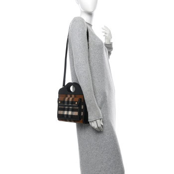 BURBERRY Smooth Calfskin Cashmere Check Mini Pocket Bag Brown