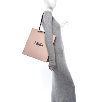 FENDI Vitello Fluffy Logo Medium Pack Shopper Tote Rosa Quarzo Black