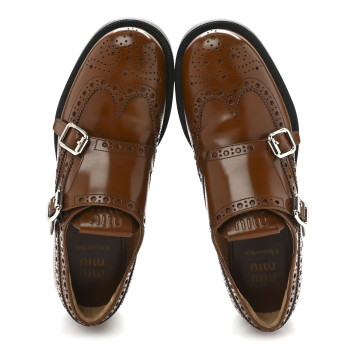 MIU MIU X CHURCH'S Calfskin Double Monk Loafer 37 Tabacco