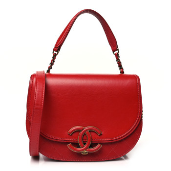 CHANEL Shiny Calfskin Goatskin Quilted Small Coco Curve Messenger Flap Red