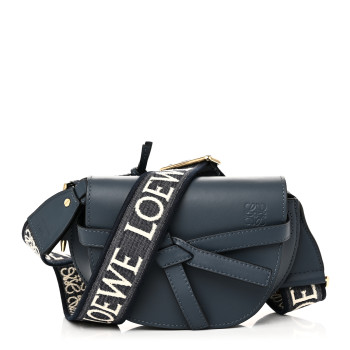 LOEWE Calfskin Jacquard Mini Gate Crossbody Bag Onyx Blue