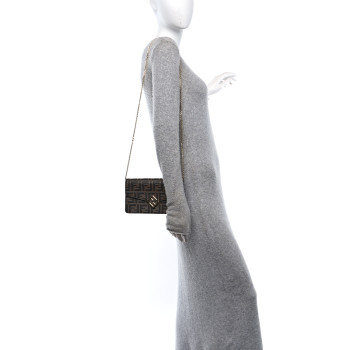 FENDI Vitello Ceylon Bi-Color FF 1974 Embossed FF Diamonds Chain Wallet Maya Black