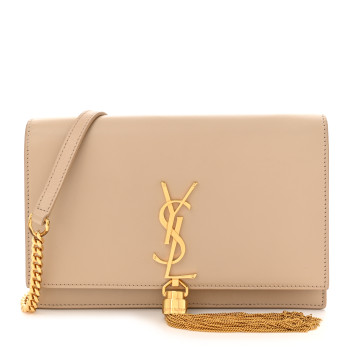 SAINT LAURENT Smooth Calfskin Classic Monogram Kate Tassel Chain Wallet Nude Powder