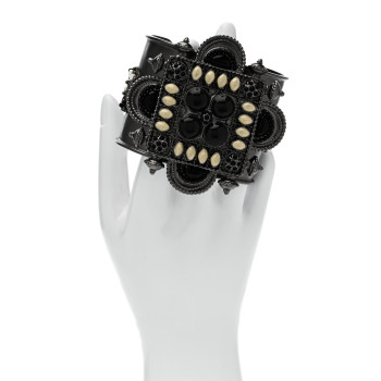 CHANEL Resin Gripoix Pearl CC Wide Cuff Dark Silver