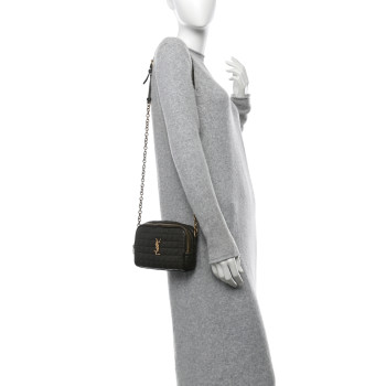 SAINT LAURENT Lambskin Carre Quilted Cassandre Mini Camera Bag Light Musk