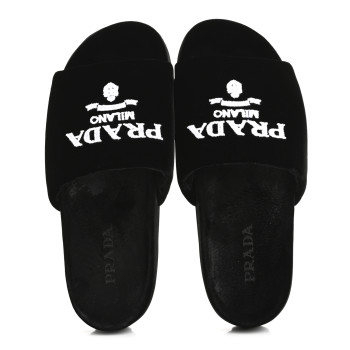 PRADA Velvet Logo Lug Sole 20mm Slide Sandals 38.5 Black