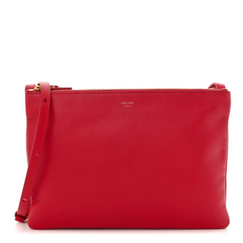 CELINE Lambskin Large Trio Crossbody Bag Red