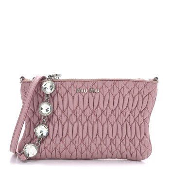 MIU MIU Nappa Matelasse Crystal Crossbody Clutch Rosa