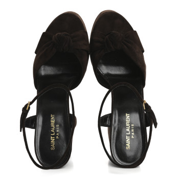 SAINT LAURENT Suede Cachemire Bianca 85 Platform Sandals 41 Coffee