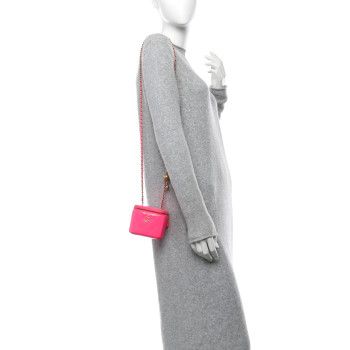 CHANEL Patent Quilted Pearl Crush Mini Vanity Case With Chain Neon Pink