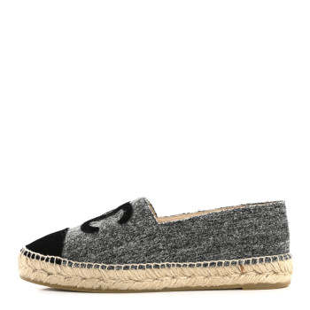 CHANEL Tweed Velvet CC Espadrilles 39 Grey Black