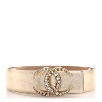 CHANEL Metallic Calfskin Baguette Crystal CC Belt 85 34 Gold