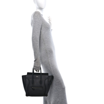 CELINE Drummed Calfskin Micro Luggage Black