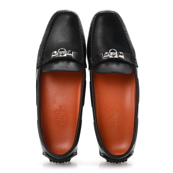 HERMES Supple Calfskin Mens Irving Driving Moccasin Loafers 37 Black