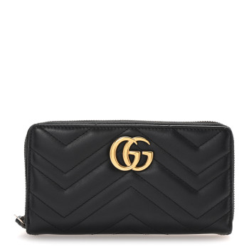 GUCCI Calfskin Matelasse GG Marmont Zip Around Wallet Black
