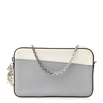 CHRISTIAN DIOR Calfskin Chain Wallet Grey Off White