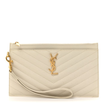 SAINT LAURENT Grain De Poudre Chevron Monogram Large Bill Pouch Blanc Vintage