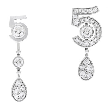 CHANEL 18K White Gold Diamond No 5 Transformable Earrings