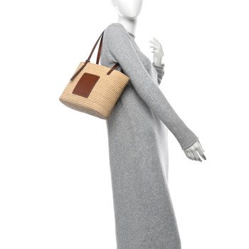 LOEWE Raffia Square Small Basket Tote Bag Natural Tan