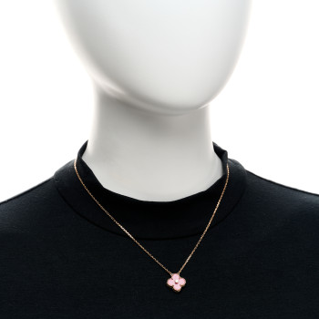 VAN CLEEF & ARPELS 18K Rose Gold Diamond Rhodonite Vintage Alhambra Pendant Necklace