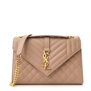 SAINT LAURENT Grain De Poudre Textured Mixed Matelasse Medium Triquilt Monogram Satchel New Nude