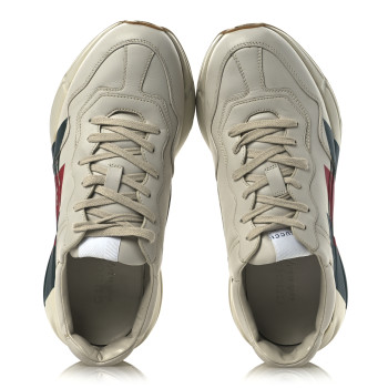 GUCCI Calfskin Web Printed Mens Rhyton Sneakers 10 Mystic White