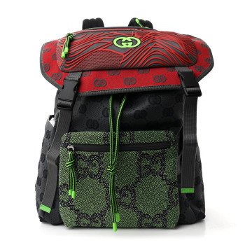 GUCCI Jersey GG Monogram All Over Pan Sport Double Buckle Backpack Grey Green Multicolor